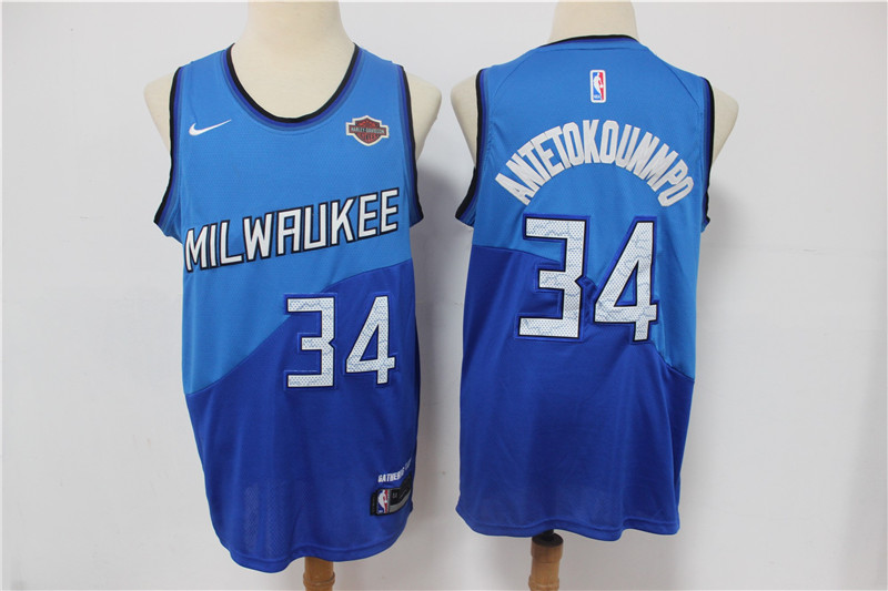 Men Milwaukee Bucks #34 Antetokounmpo Light Blue Nike Game NBA Jerseys